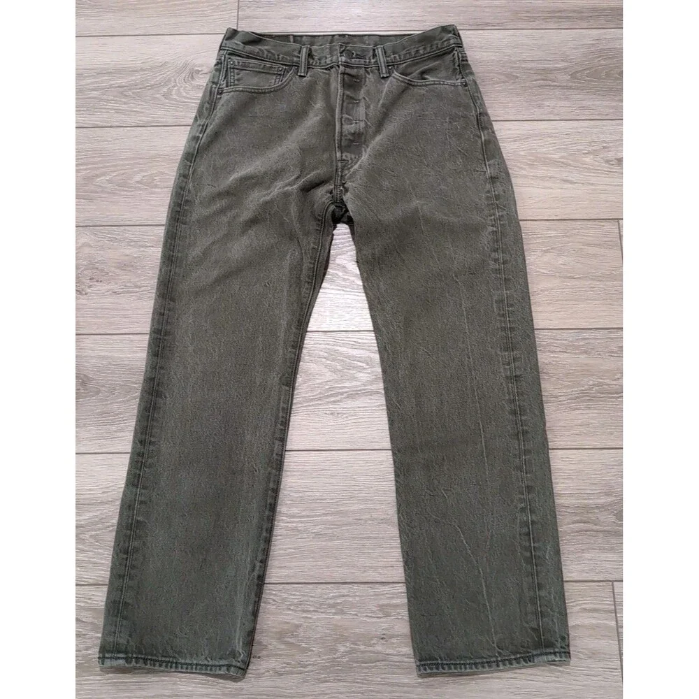 LEVI'S 501 BUTTON FLY MEN'S 34x32(31) WHITE OAK CONE DENIM JEANS OLIVE GREEN EUC